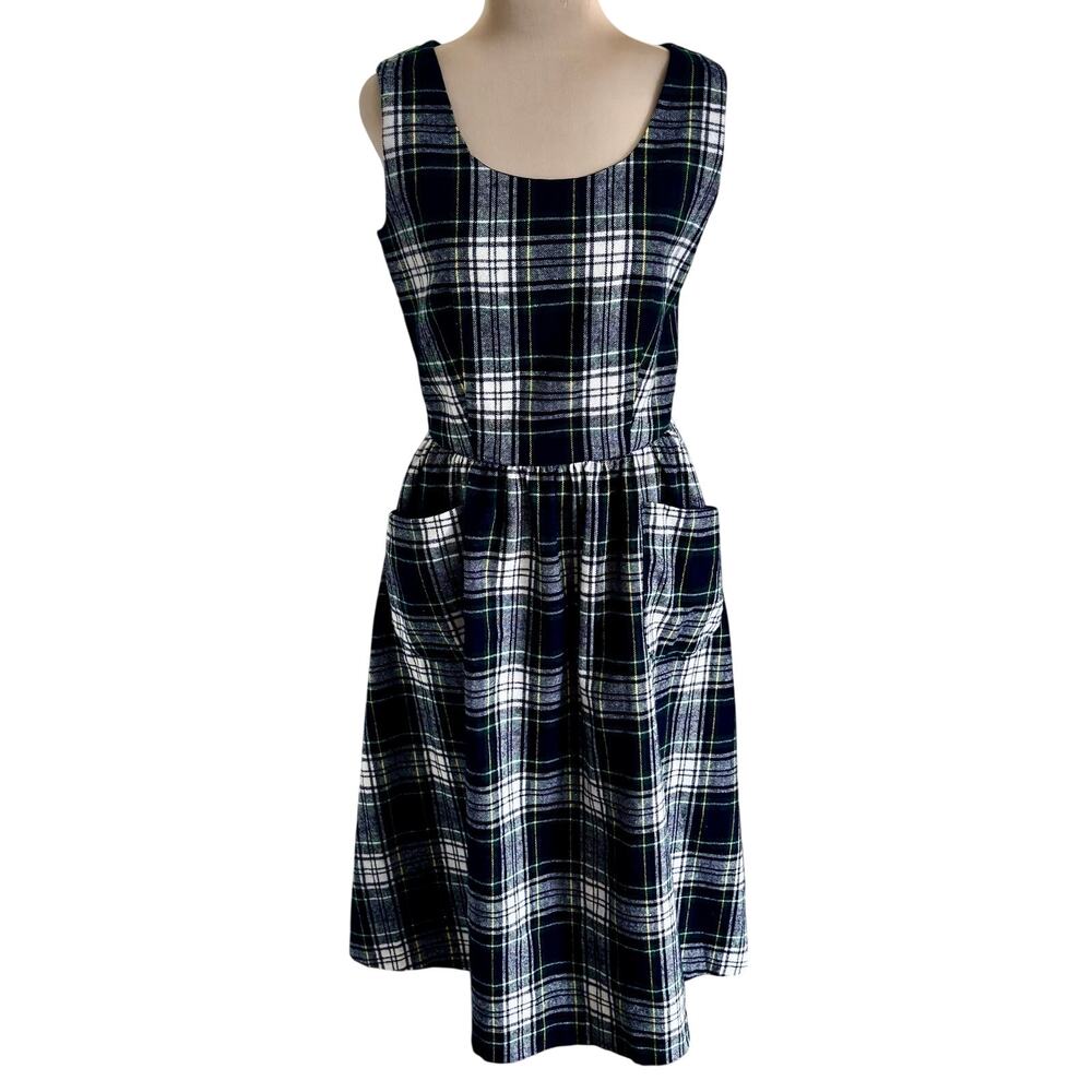 Tartan Plaid Wool Sleeveless Pinafore Midi Dress Jumper Academia Steampunk